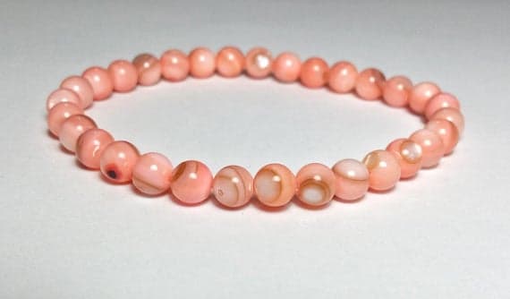 Blush Jewelry 6mm Peach Peach Coral Stretchable Bracelet Round, Smooth 18cm for mens, womens, gf, bf and adults.