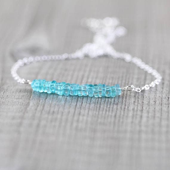 925 sterling Silver Personalized Gift 4-6mm stacking Blue Apatite Heishi Necklace Rondelle, Smooth 16" for mens, womens, gf, bf & Adult.