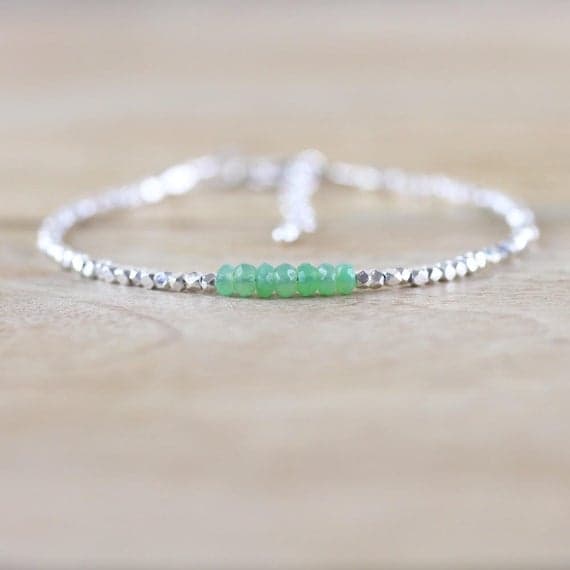 925 sterling Silver memorial gift Silver HELLING 3mm stacking Green Chrysoprase Bracelet Rondelle, Faceted 7" for mens, womens, gf, bf & Adult.