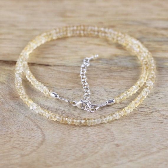 925 sterling Silver Super sale 3.5mm stacking Yellow Citrine Necklace Rondelle, Faceted 16" for mens, womens, gf, bf & Adult.