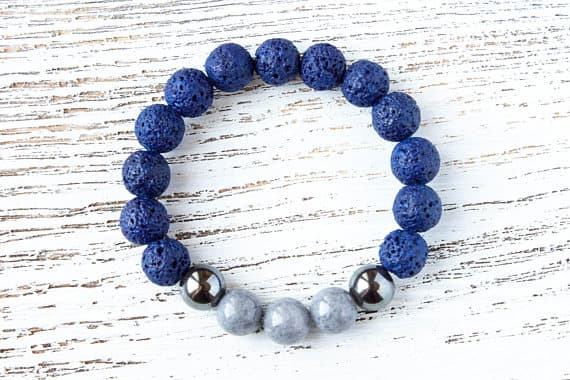 Husband Gift Boyfriends Present Mens Lava Bracelet Gray Mens Bracelet Dad Bracelet Boyfriend Bracelet Blue Lava Rock Sister Brother Bracelet 10mm  Code- WAR9228