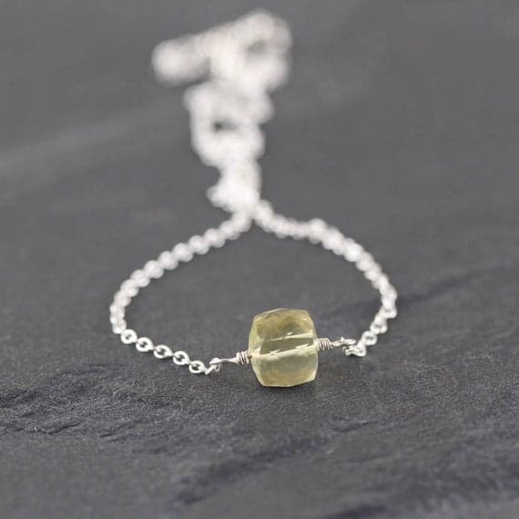 925 sterling Silver Super sale 7-8mm stacking Yellow Lemon Topaz Necklace Cube, Faceted 16" for mens, womens, gf, bf & Adult.