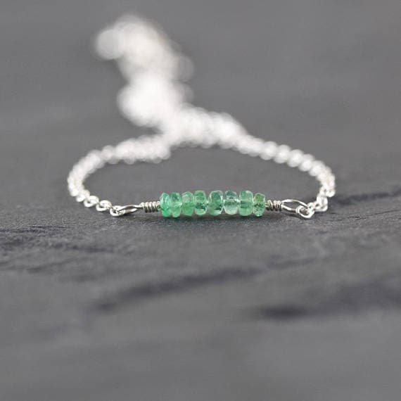 925 sterling Silver Bridesmaid Jewelry 2.5-3mm stacking Green Zambian Emerald Necklace Rondelle, Faceted 16" for mens, womens, gf, bf & Adult.