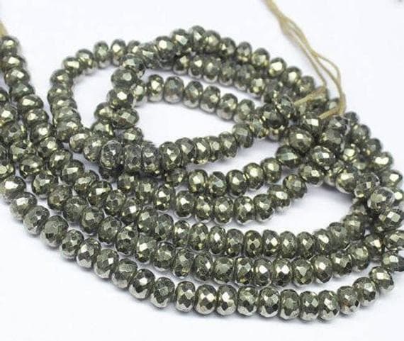 1 strand pyrite rondelle faceted 12'' long strand gemstone beads, jewelry supplies for jewelry making, bulk beads, for meditation jewellery for Reiki Healing  gemstone size 7mm