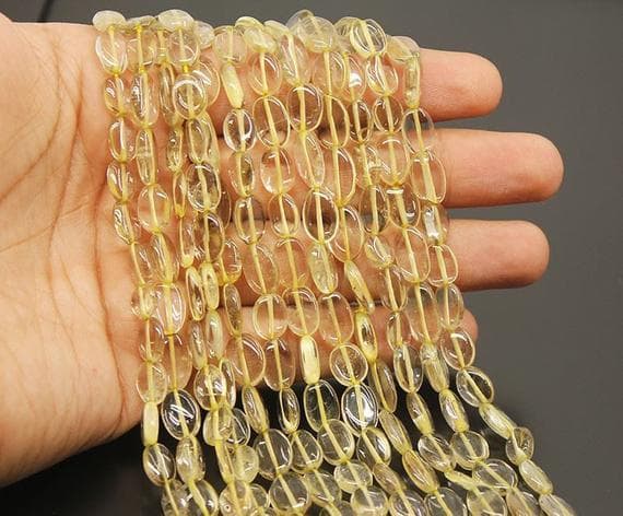 1 strand lemon quartz oval smooth 15'' long strand gemstone beads, jewelry supplies for jewelry making, bulk beads, for meditation jewellery for Reiki Healing  gemstone size 8mm to 12mm