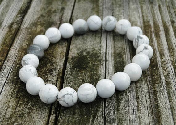 AAA++ Rare Quality White Howlite Bracelet | Gemstone Bracelet | Marble Bracelet | Mens Bracelet | Womens Bracelet | Yoga Bracelet | Healing Bracelet 8mm 7" Strand. Code- TJH322