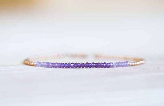 24k gold Positive Energy 2.5-3mm Purple Amethyst stacking Bracelet Rondelle , Faceted 18cm for mens, womens, gf, bf and adults.