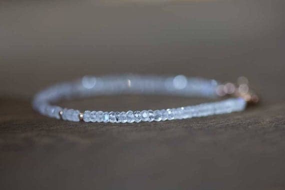 24k gold Anniversary Gift 3-3.5mm White Moonstone stacking Bracelet Rondelle, Faceted 18cm for mens, womens, gf, bf and adults.