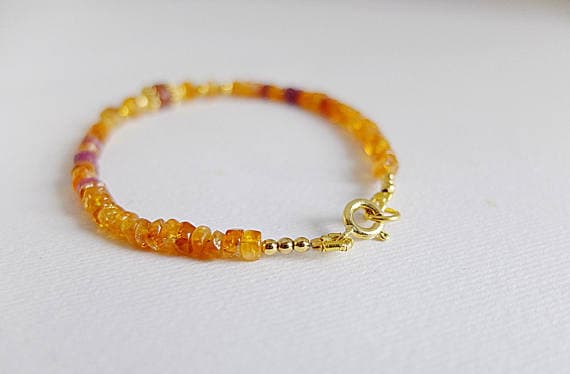 AAA++ Rare Quality Citine and ruby minimal gemstone bracelet with Gold  filled caps and spacers, large ruby bead, amber citrine, brandy citrine , gemstone 3mm  Code- TJH114