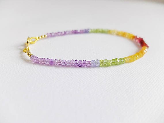 AAA++ Rare Quality Padparadscha Sapphire, Yellow Sapphire Bracelet,Multi Stone,amethyst Ombre bracelet, yellow orange green, stacking,minimalist,garnet 2 mm Code- TJH94