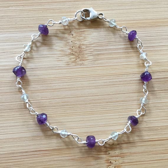 925 sterling Silver Grounding 3-4mm stacking Purple Amethyst Bracelet Rondelle, Faceted 7" for mens, womens.