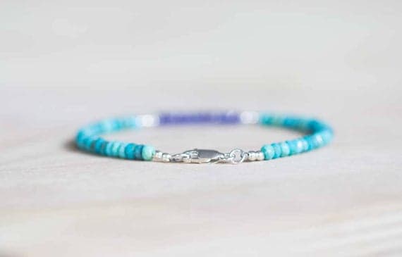 925 sterling silver Empath Protection 3.5-4mm Multi Colour Turquoise & Tanzanite stacking Bracelet Rondelle, Faceted 18cm for mens, womens, gf, bf and adults.