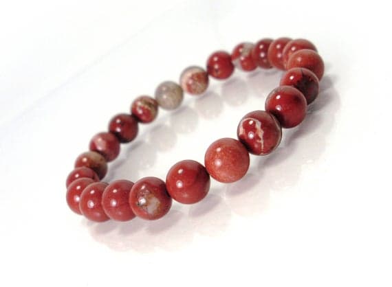 Anniversary Gift 8mm Stretchable Red Red Jasper Bracelet Round, Smooth 7" for mens, womens.
