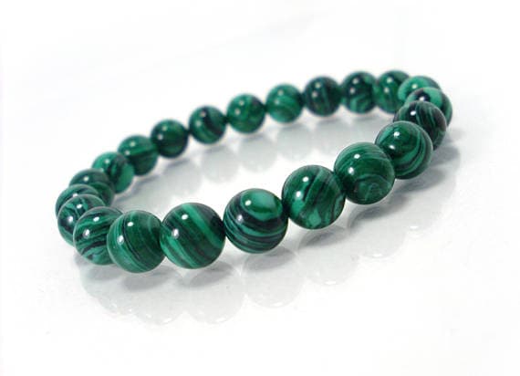 memorial gift 8mm Stretchable Green Malachite Bracelet Round, Smooth 7" for mens, womens.