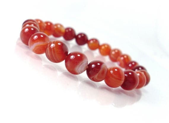 Personalized Gift 8mm Stretchable Orange Carnelian Bracelet Round, Smooth 7" for mens, womens.
