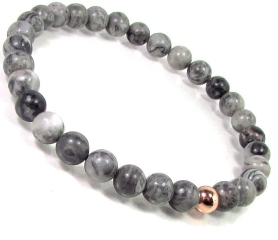 Empath Protection 6mm Stretchable Gray Grey Jasper  Bracelet Round, Smooth 7" for mens, womens.