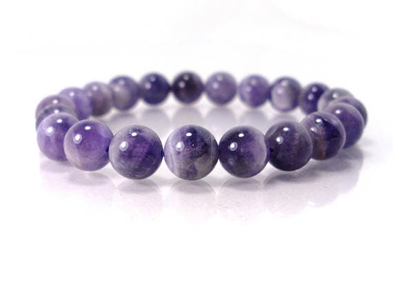 Anniversary Gift 8mm Stretchable Purple Amethyst Bracelet Round, Smooth 7" for mens, womens.