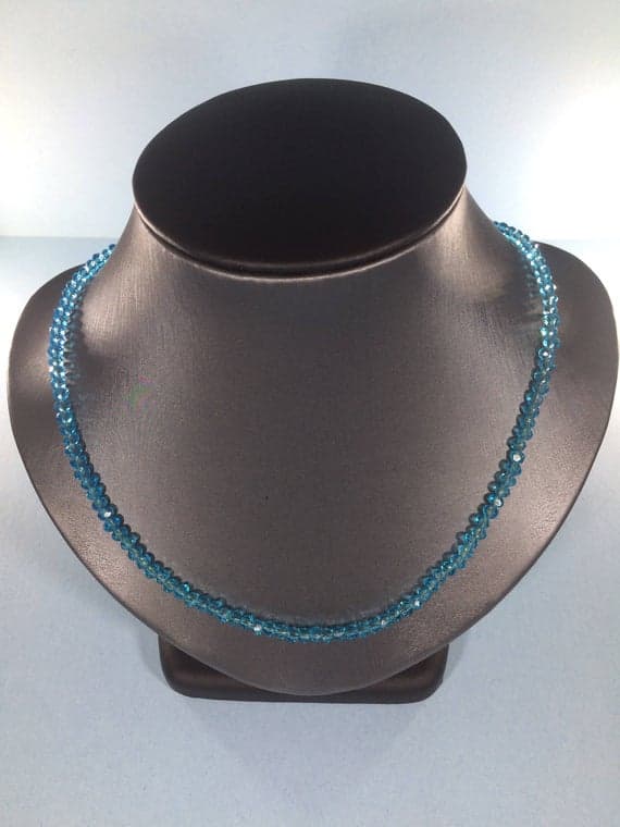 925 sterling Silver Personalized Gift 3-4mm stacking Blue Apatite Necklace Rondelle, Faceted 16" for mens, womens, gf, bf & Adult.