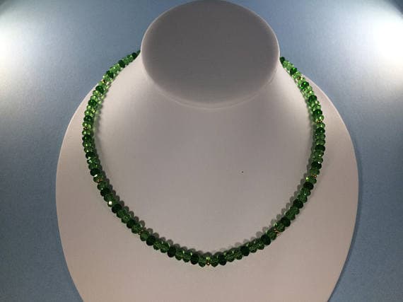 925 sterling Silver Rock Gift 3-4mm stacking Green Chrome Diopside Necklace Rondelle, Faceted 16" for mens, womens, gf, bf & Adult.
