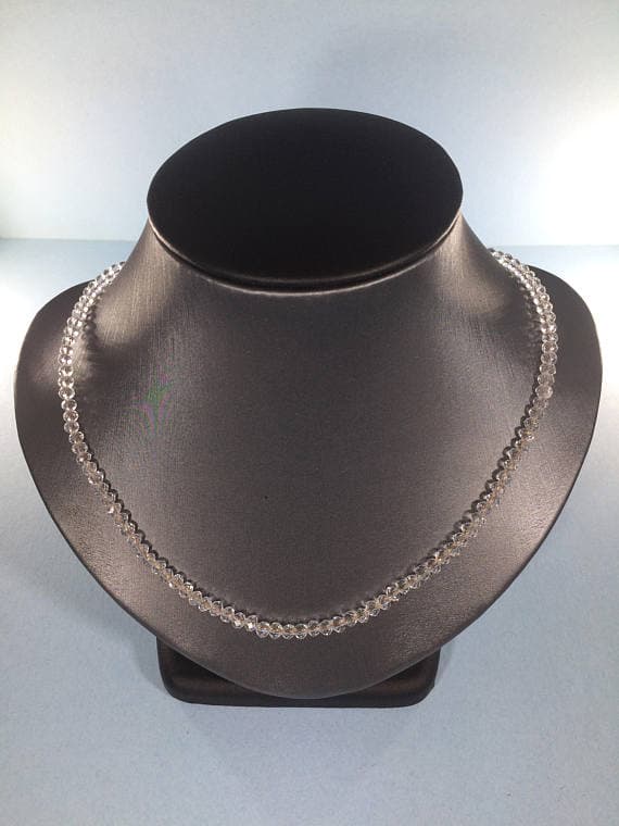 925 sterling Silver Natural 4-5mm stacking White Quartz Necklace Rondelle, Faceted 16" for mens, womens, gf, bf & Adult.