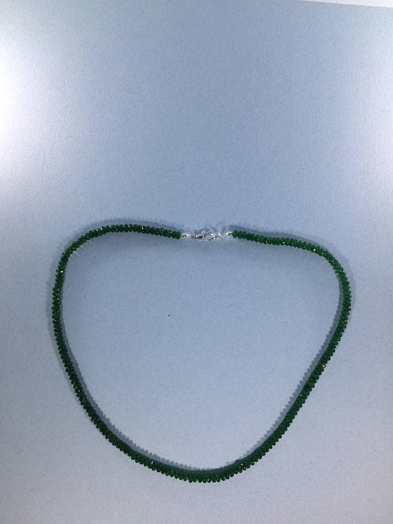 925 sterling Silver Blush Jewelry 3-4mm stacking Green Emerald Necklace Rondelle, Faceted 16" for mens, womens, gf, bf & Adult.