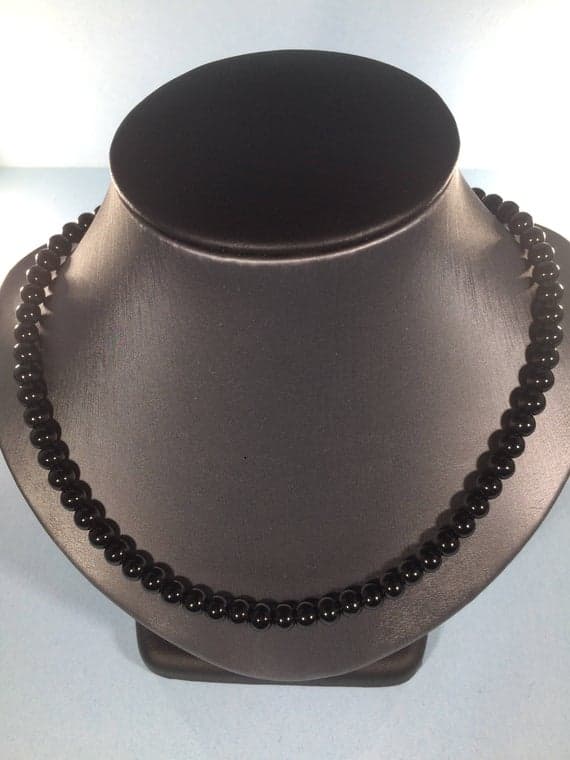 925 sterling Silver love beach youth 4-5mm stacking Black Agate Necklace Round, Smooth 16" for mens, womens, gf, bf & Adult.