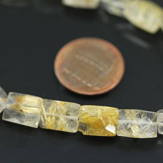1 strand rutile quartz rectangle chiclet faceted 4'' long strand gemstone beads, jewelry supplies for jewelry making,  for meditation jewellery for Reiki Healing  gemstone size 8mm to 10mm