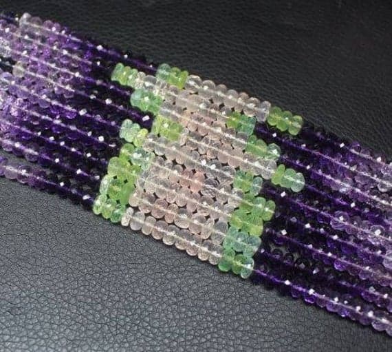 1 strand multi gemstone amethyst labradorite moonstone rose quartz rondelle faceted 14'' long strand gemstone beads, jewelry supplies for jewelry making, for meditation jewellery for  size 4mm to 6mm