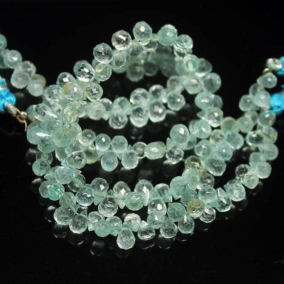 1 strand aquamarine tear drop faceted 8'' long strand gemstone beads, jewelry supplies for jewelry making, bulk beads, for meditation jewellery for Reiki Healing  gemstone size 5mm