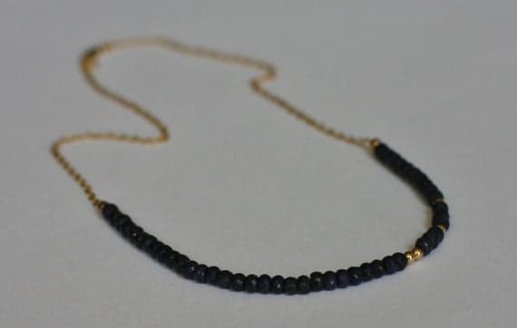 24k gold Plated top quality Gold  helling 3-4mm stacking Blue Blue Sapphire  Necklace Rondelle, Faceted 16" for mens, womens, gf, bf & Adult.