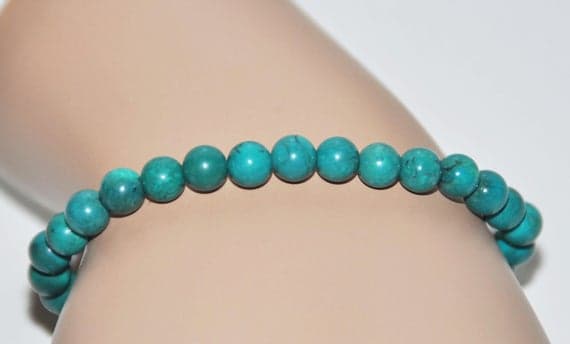 love beach youth 6mm Green Genuine Turquoise  Stretchable Bracelet Round, Smooth 18cm for mens, womens, gf, bf and adults.