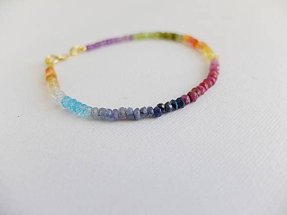 AAA++ Rare Quality Multigem colorful bracelet !Ombre Rainbow Gemstone Bracelet Faceted Multi-Gemstone Rainbow Ruby, Emerald,sapphire,multi sapphire,,Tourmaline 3 mm Code- TJH83