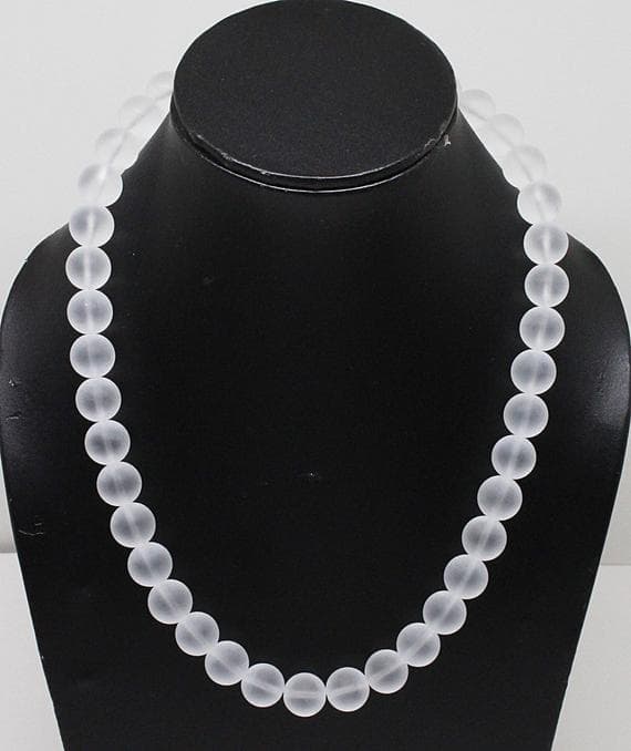 white quartz necklace round ball matt finish 18'strand gemstone beads, jewelry supplies for jewelry making, bulk beads, for meditation jewellery for Reiki Healing  gemstone 12mm