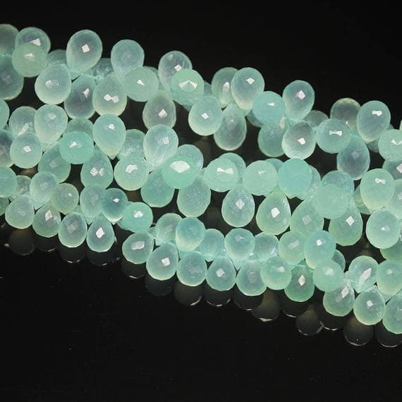 1 strand chalcedony tear drop faceted 9'' long strand gemstone beads, jewelry supplies for jewelry making, bulk beads, for meditation jewellery for Reiki Healing  gemstone size 11mm to 13mm