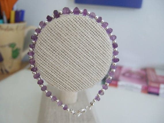 Natural Amethyst Faceted Gem, February's & Pisces' Birthstones, and Sterling Silver Beads 3-6mm Code- WAR6151