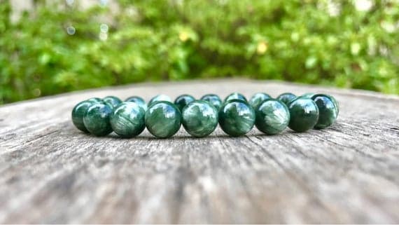 Super sale 9mm Stretchable Green Seraphinite Bracelet Round, Smooth 7.5" for mens, womens, gf, bf & Adult.