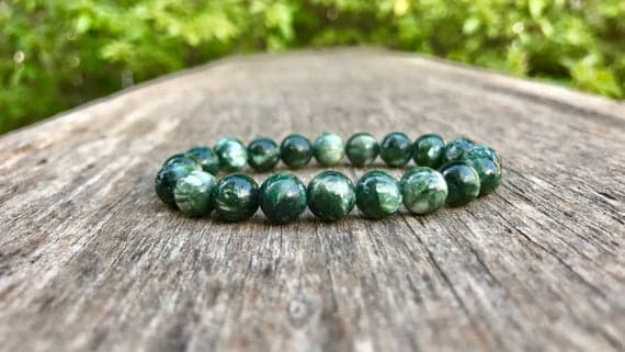 Positive Energy 8mm Stretchable Green Seraphinite Bracelet Round, Smooth 7" for mens, womens, gf, bf & Adult.