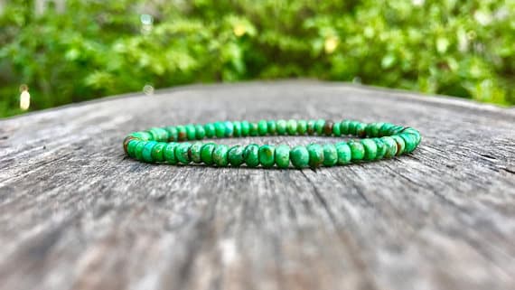Anxiety Relief Calming 5mm Stretchable Green Turquoise Bracelet Round, Smooth 7" for mens, womens, gf, bf & Adult.