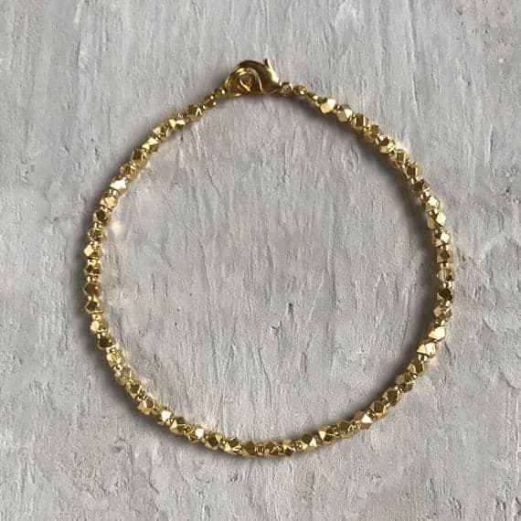 24k gold Plated chakras simple Gold Helling 3mm stacking Golden 24k gold hill tribe  Bracelet Fancy, Faceted 7" for mens, womens, gf, bf & Adult.