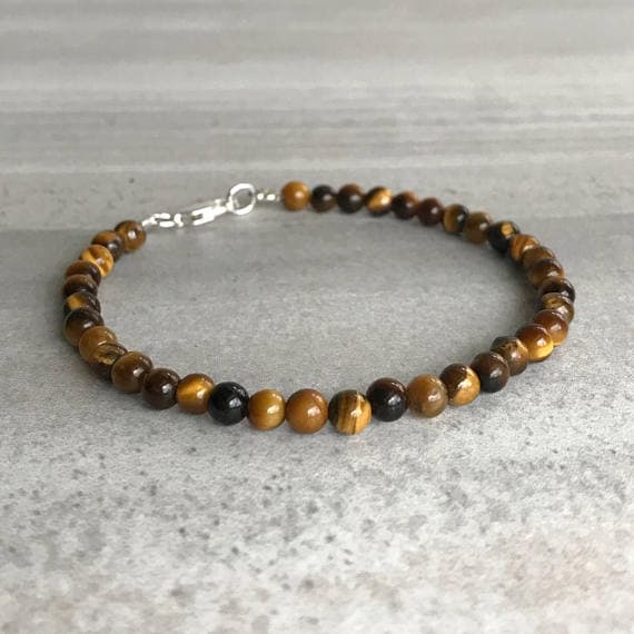 925 sterling silver memorial gift 4mm Multi Colour Tiger’s Eye  stacking Bracelet Round, Smooth 18cm for mens, womens, gf, bf and adults.