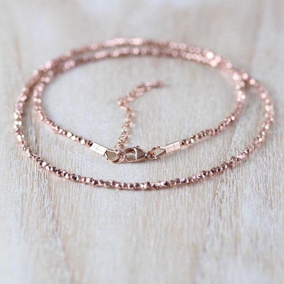 24k gold Plated Artisan Loose 2mm stacking Golden 24k Rose Gold   Necklace Fancy, Faceted 16" for mens, womens, gf, bf & Adult.