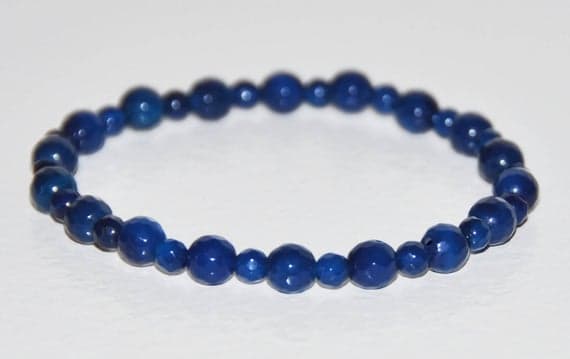 Personalized Gift 4mm Blue Blue Agate Stretchable Bracelet Round, Faceted 18cm for mens, womens, gf, bf and adults.