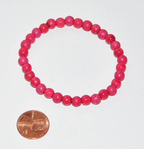 Natural 8mm Pink Pink Howlite  Stretchable Bracelet Round, Smooth 18cm for mens, womens, gf, bf and adults.
