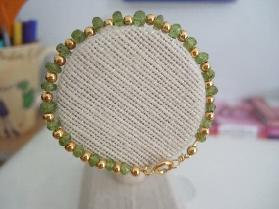 Natural Faceted Peridot Gem, August's& Libra's Birthstone, with Gold Vermeil Beads 3-6mm  Code- WAR6148