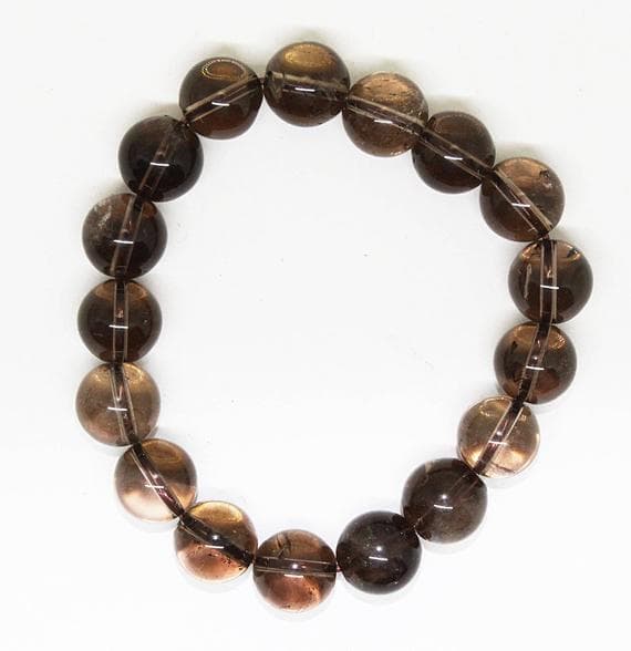 Empath Protection 12mmm Stretchable Brown Smoky Crystal Quartz Bracelet Round, Smooth 7.5" for mens, womens, GF, BF, Adults.