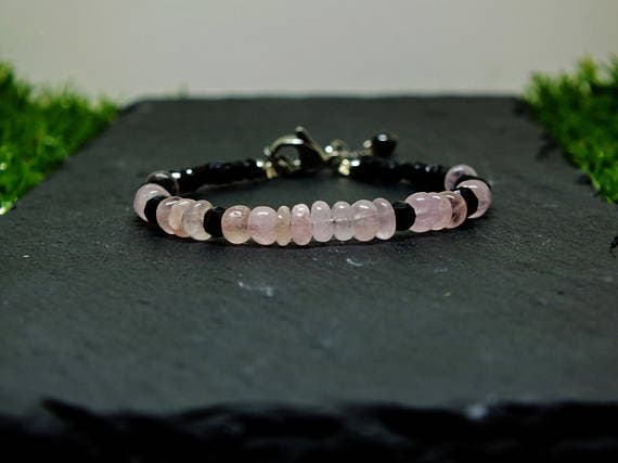 Morganite and Black Spinel Petite Stacking Bracelet. All Quality Gemstone on Steel Clasps 4x1 to 5x3mm Code- WAR6803