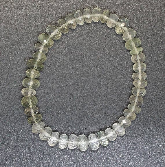 Unique Wedding Gift 7.5-8mm Stretchable green Green Amethyst Bracelet Rondelle, Faceted 7" for mens, womens, GF, BF, Adults.