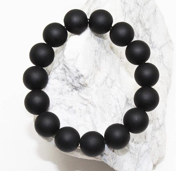 black ont matt finish beads bracelet round ball smooth 7.5'strand gemstone beads, jewelry supplies for jewelry making, bulk beads, for meditation jewellery for Reiki Healing  gemstone 12mm