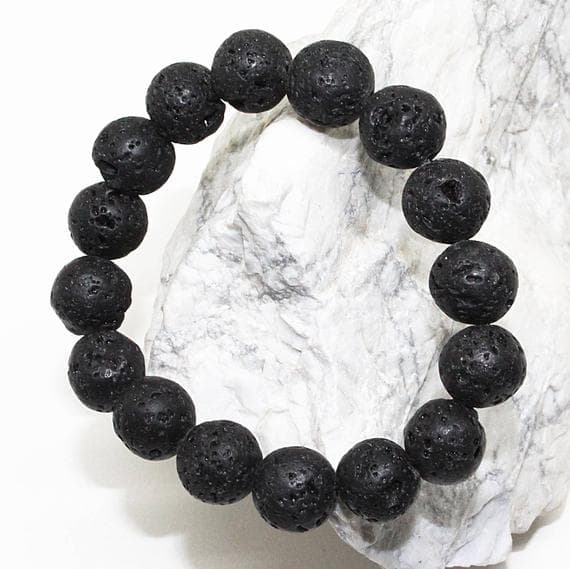 lava beaded bracelet lava beads round ball smooth 7.5'strand gemstone beads, jewelry supplies for jewelry making, bulk beads, for meditation jewellery for Reiki Healing  gemstone 12mm