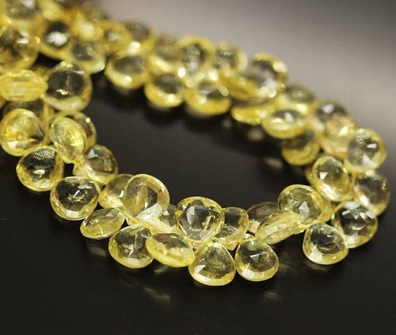 1 strand lemon quartz heart drop faceted 10'' long strand gemstone beads, jewelry supplies for jewelry making, bulk beads, for meditation jewellery for Reiki Healing  gemstone size 6mm to 9mm